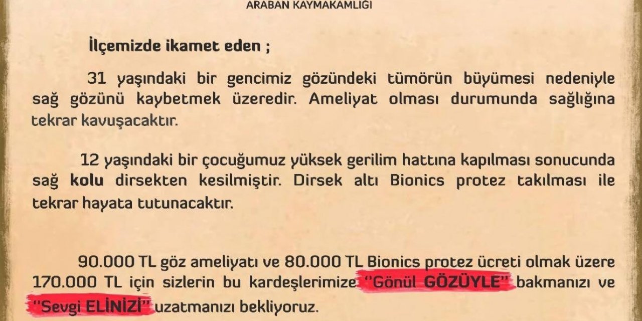 Araban Kaymakamından Yardım Kampanyası
