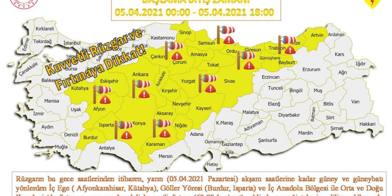 Kuvvetli Rüzgar Ve Fırtına Uyarısı