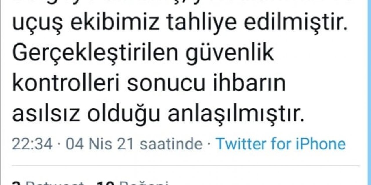 Thy’nin Varşova Uçağına Bomba İhbarı