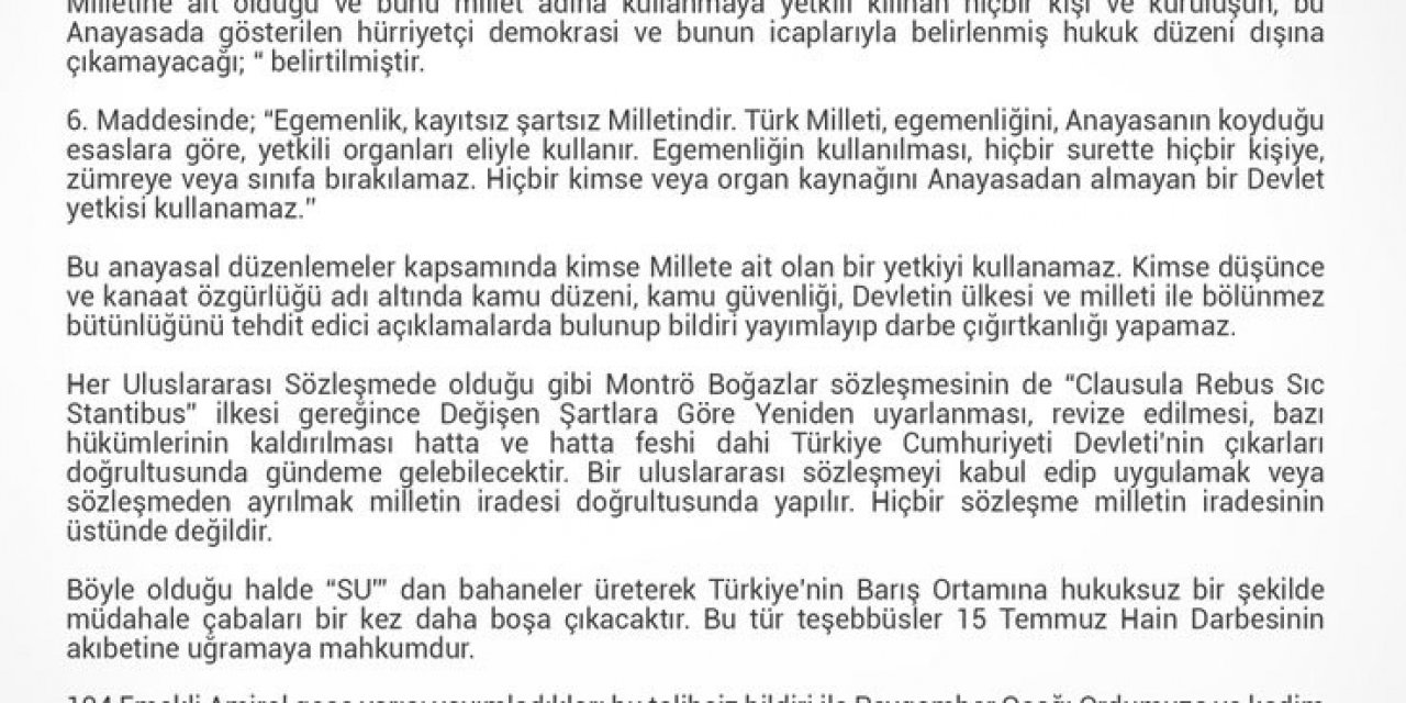 İ̇stanbul 2 No’lu Barosu: "104 Emekli Amiral Bildirinin Altında Boğularak Batmaya Mahkum"
