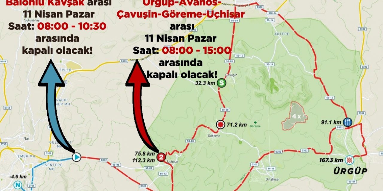 Nevşehir’de Cumartesi Ve Pazar Günü Bazı Yollar Trafiğe Kapalı Olacak