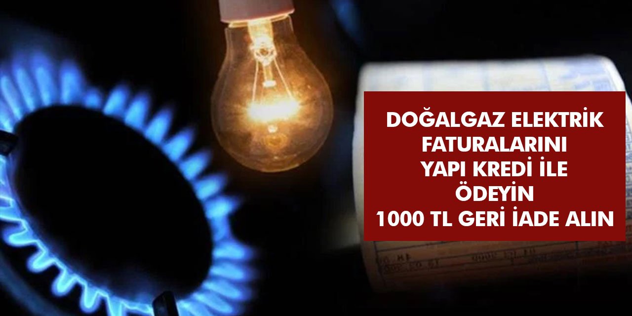 Doğalgaz, Elektrik faturalarını Yapı Kredi'de otomatik ödemeye verin 1000 TL geri iade alın