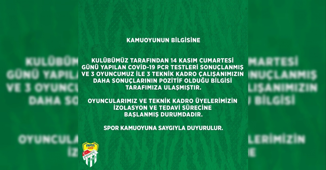 Frutti Extra Bursaspor’da 6 kişinin daha Covid-19 testi pozitif çıktı