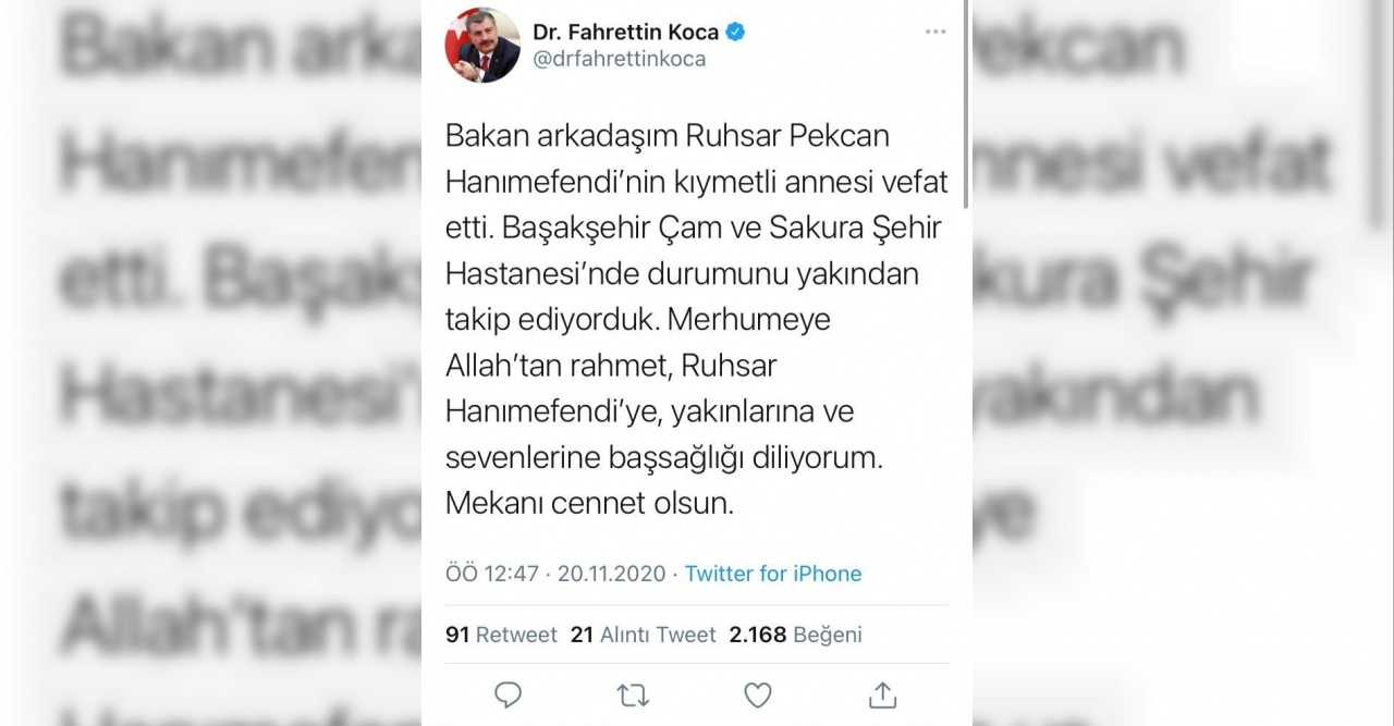 Ticaret Bakanı Ruhsar Pekcan’ın annesi vefat etti