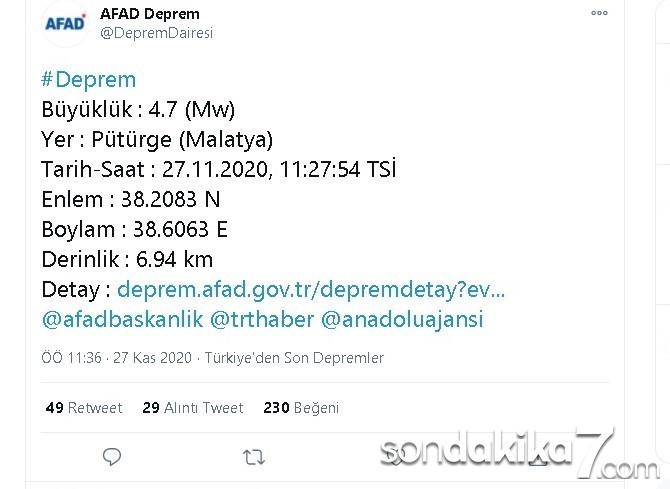 Malatya 4.7 ile sallandı
