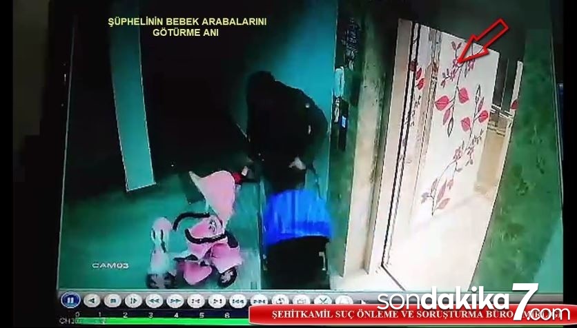 Bebek arabası hırsızlığı güvenlik kamerasına yansıdı
