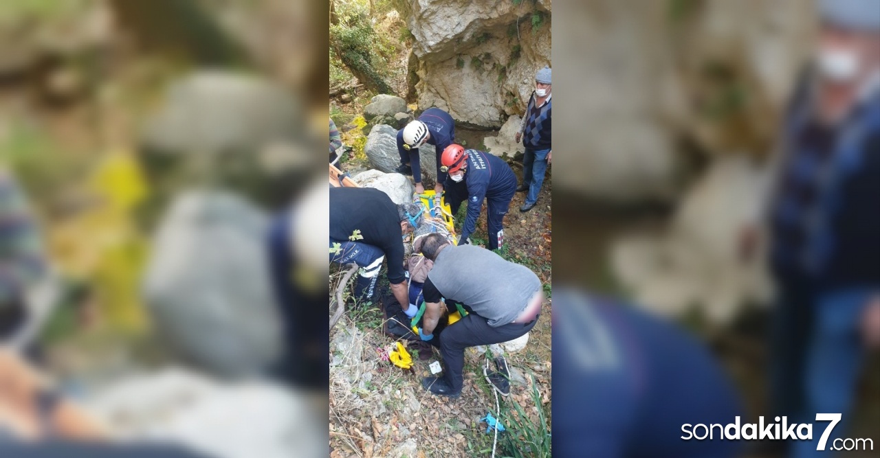Defne keserken 30 metrelik uçuruma yuvarlanan kadın itfaiye tarafından kurtarıldı