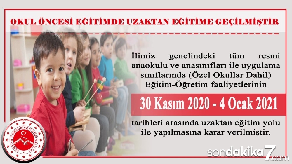 Ağrı’da ana sınıfı ve anaokulları uzaktan eğitime geçti