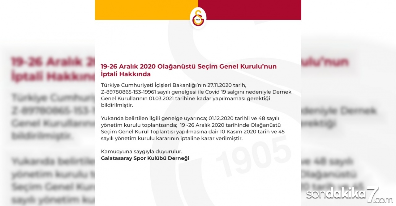 Galatasaray’da Olağanüstü Seçim Genel Kurul Toplantısı iptal edildi