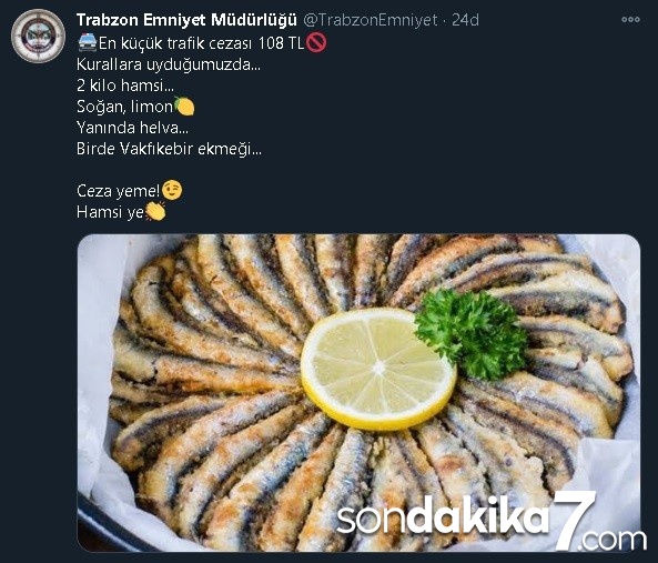 Trabzon Emniyeti’nden sürücülere "Ceza yeme, hamsi ye" tavsiyesi