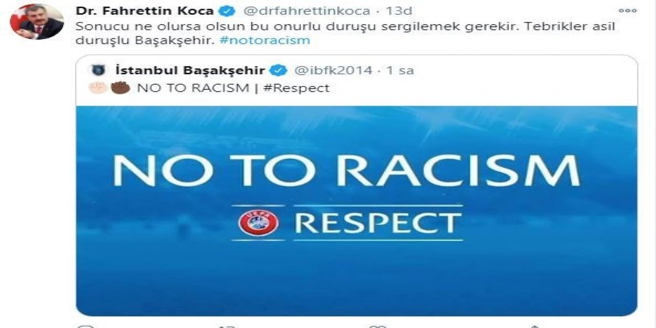 Sağlık Bakanı Fahrettin Koca: "tebrikler Asil Duruşlu Başakşehir"