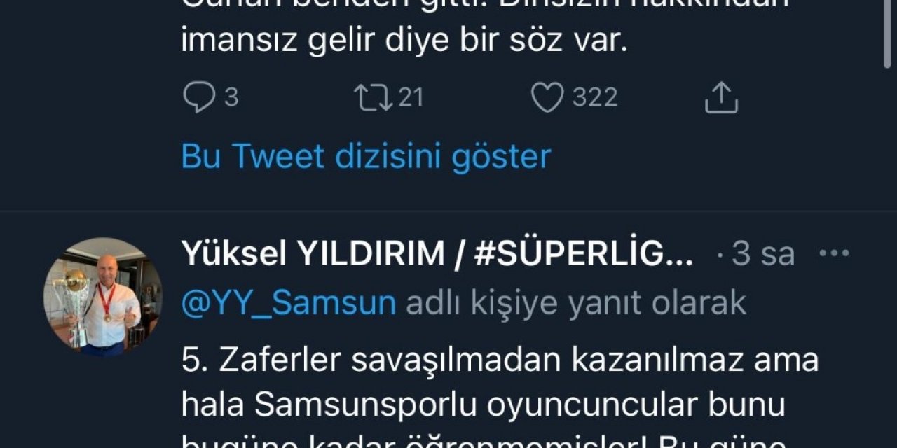 Samsunspor Başkanı Yıldırım’dan Futbolculara Sert Mesajlar