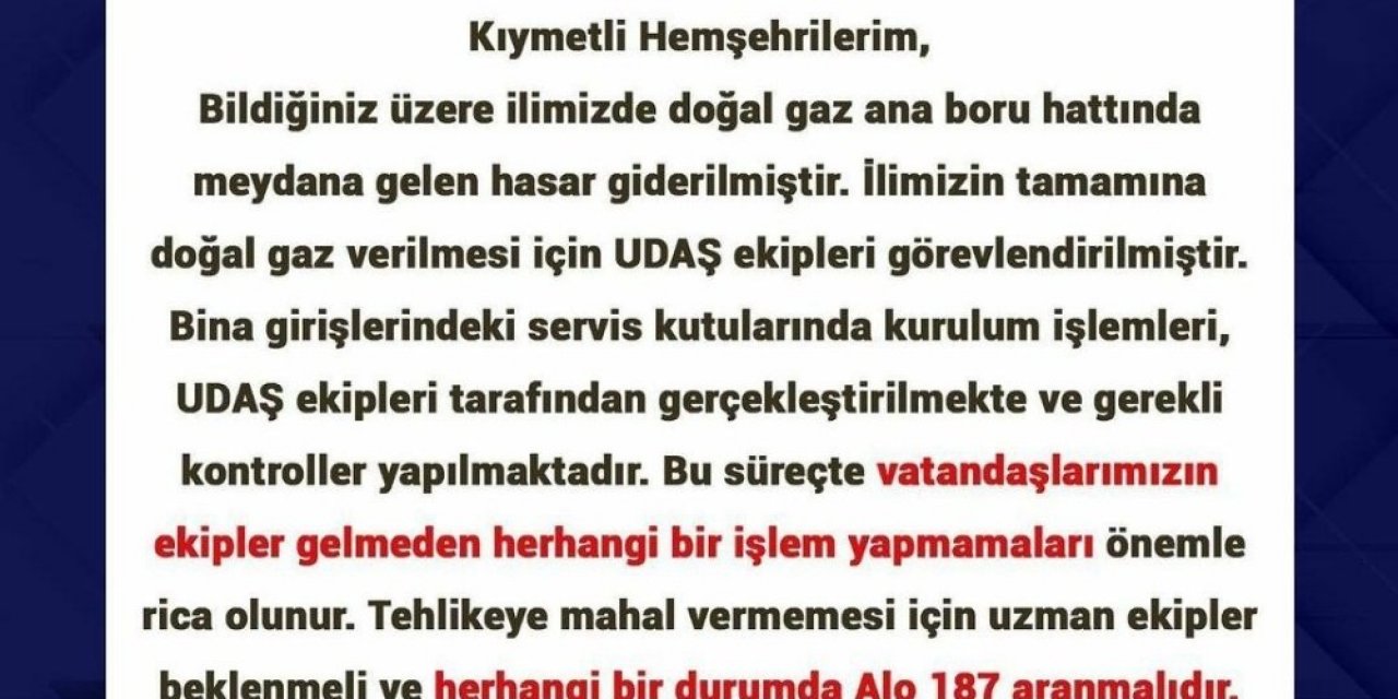 Uşak Valiliğinden Vatandaşlara Doğalgaz Uyarısı