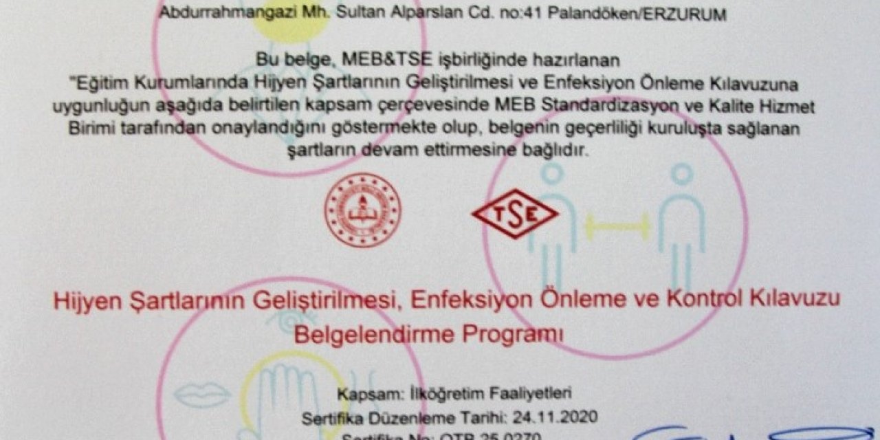 Erzurum’da 504 Okul “okulum Temiz” Belgesi Aldı