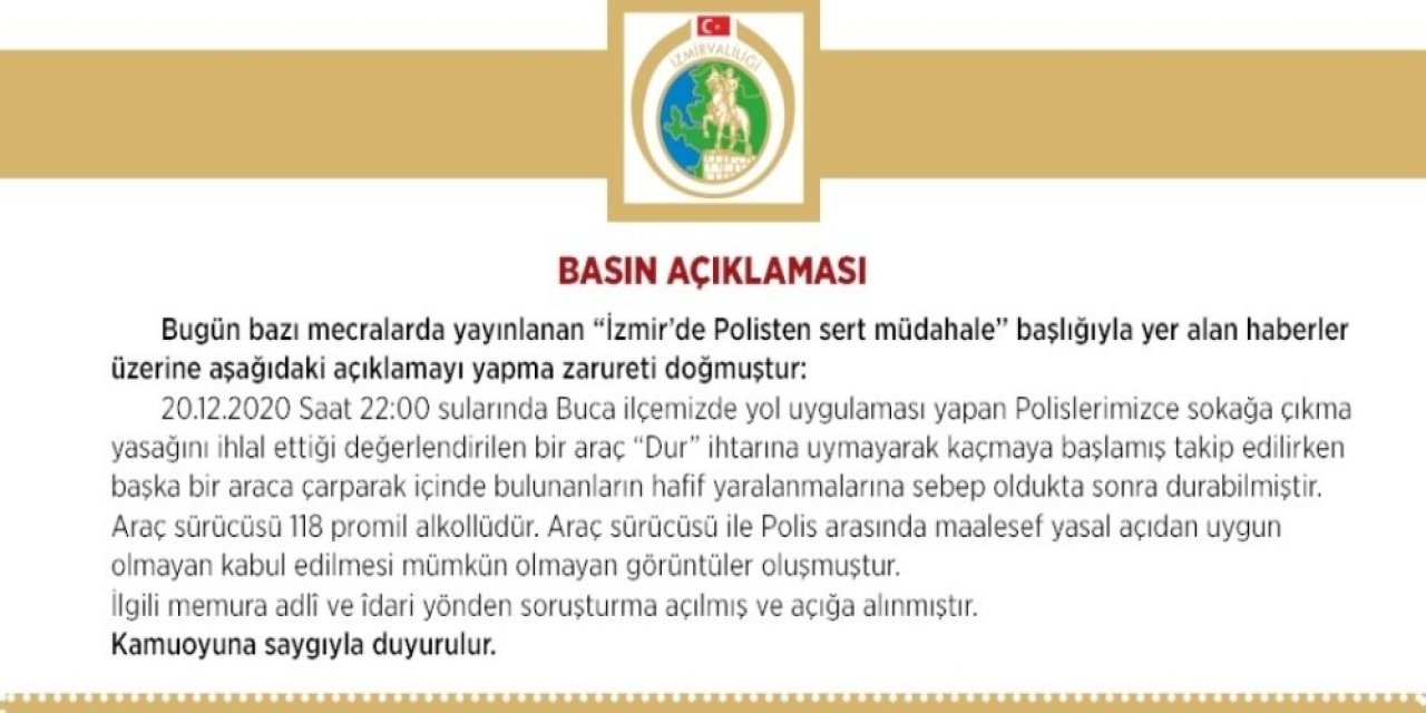 İzmir Valiliğinden Polis Tarafından Vatandaşa Darp İddialarına Yönelik Açıklama