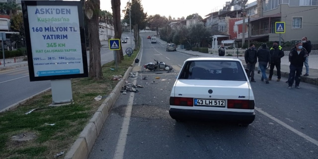 Kuşadası’nda Motosiklet İle Otomobil Çarpıştı:1 Ağır Yaralı