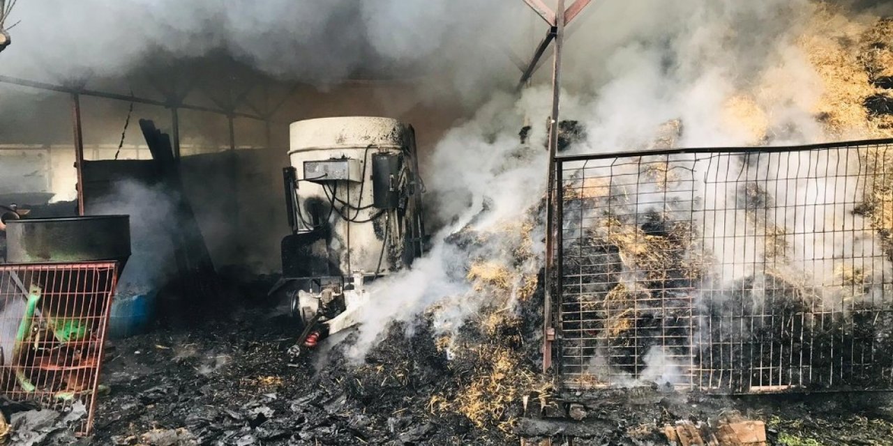 Ahır Yandı, 12 Ton Buğday, Bin 200 Adet Saman Balyası Kül Oldu