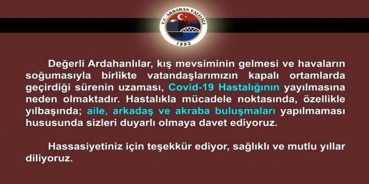 Valilik Uyardı: "yılbaşında Aile, Arkadaş, Akraba Buluşması Yapmıyoruz"