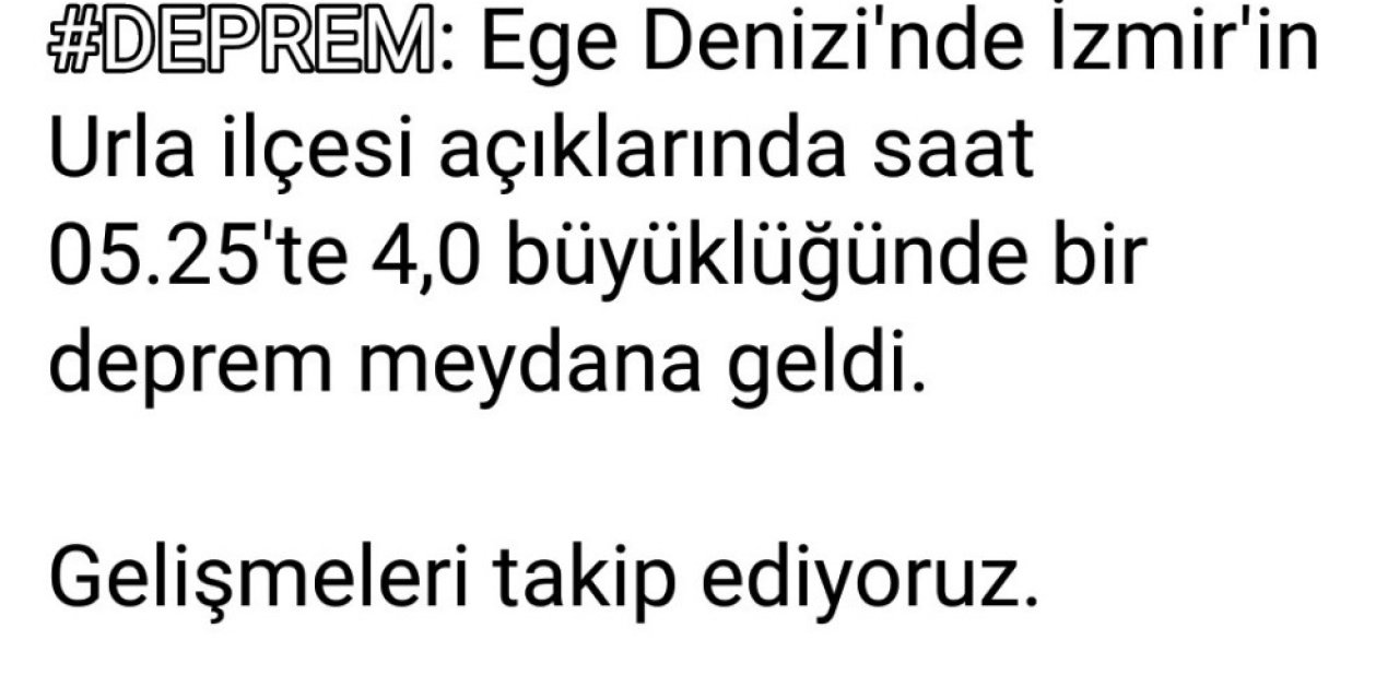 İzmir’de 4 Büyüklüğünde Deprem