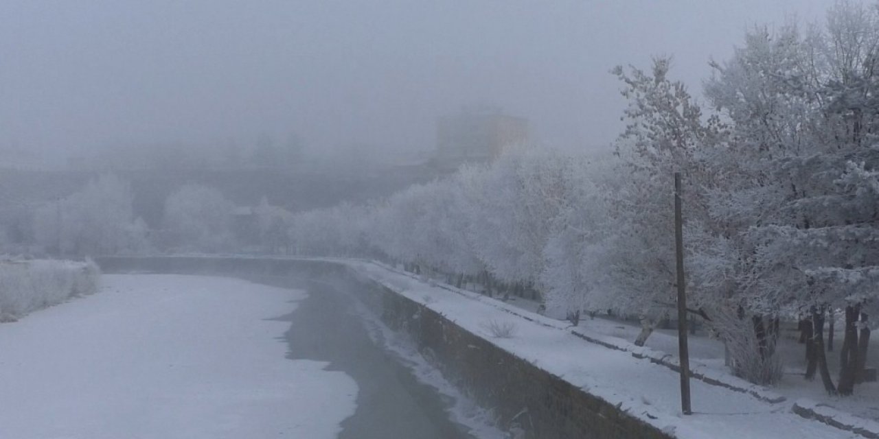 Kars’ta Soğuktan Sis Ve Kırağı Oluştu
