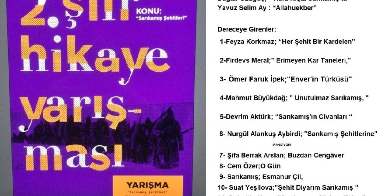 Sarıkamış Şehitleri Şiir Yarışması Sonuçları Belli Oldu