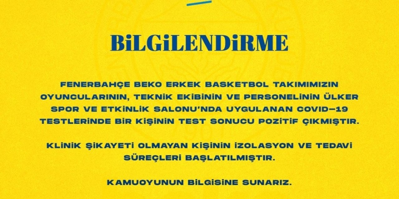 Fenerbahçe Erkek Basketbol Takımı’nda 1 Kişinin Testi Pozitif Çıktı