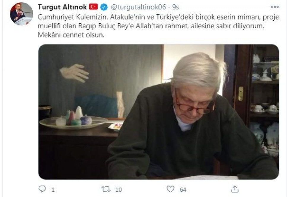 Turgut Altınok, Ragıp Buluç ile ilgili sosyal medya hesabından duyurarak bir başsağlığı mesajı yayımladı