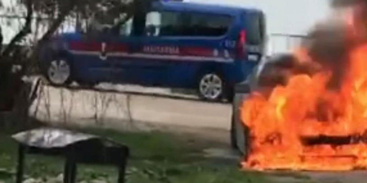 Park Halindeki Lüks Otomobil Alev Alev Yandı