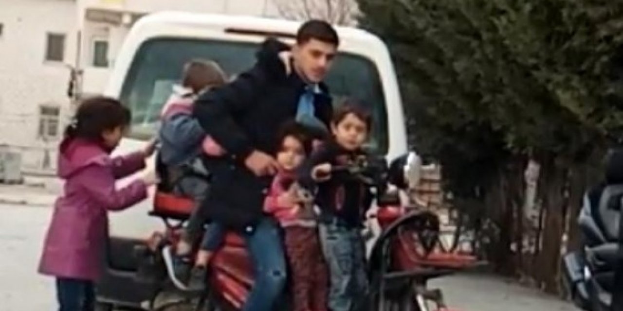 5 Çocuk Bir Yetişkinin Bindiği Elektrikli Bisikleti Görenler Şaştı Kaldı