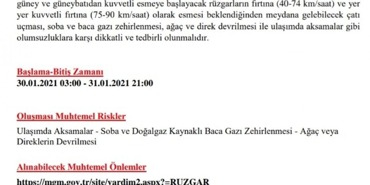 Uşak’a Fırtına Uyarısı