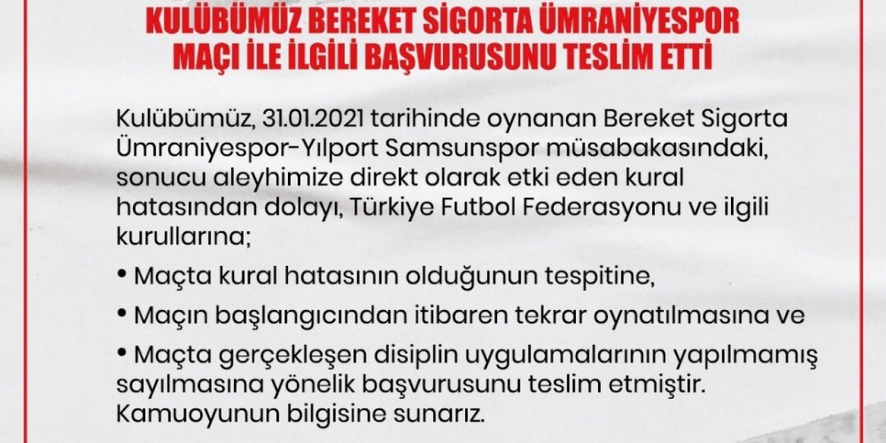 Samsunspor’dan Tff’ye Başvuru: Kural Hatası Tespiti Ve Maçın Tekrarı İstendi