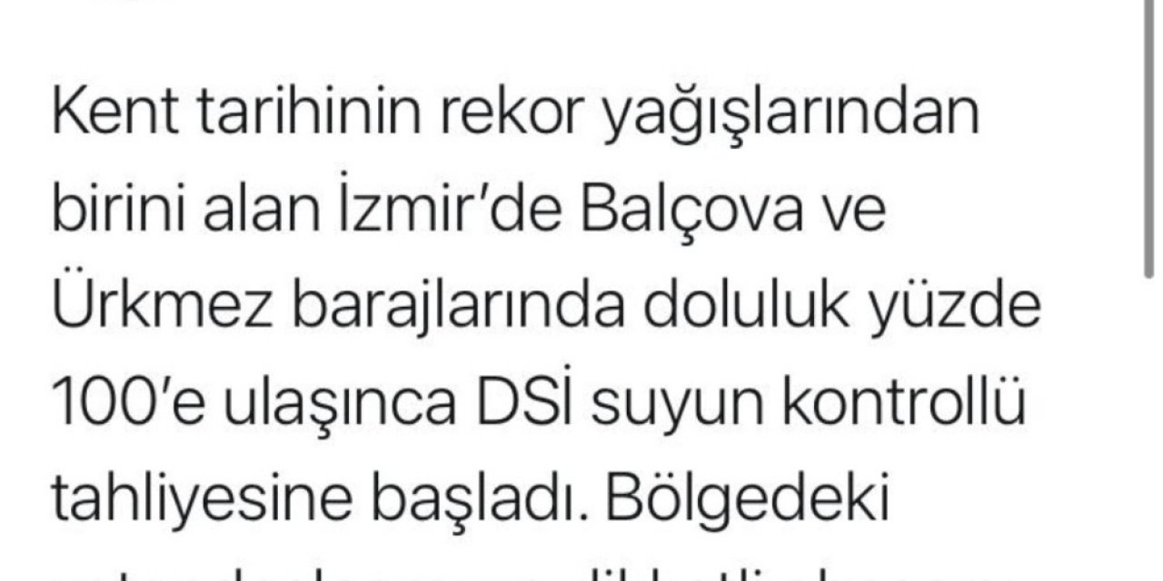 İ̇zmir’de Doluluk Oranı Yüzde 100’e Ulaşan Barajlarda Tahliye İşlemi