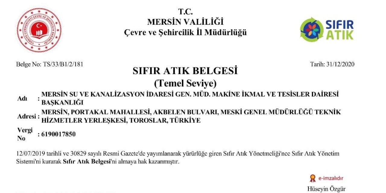 Meski̇ Atık Yönetimini ’sıfır Atık Belgesi’ İle Taçlandırdı