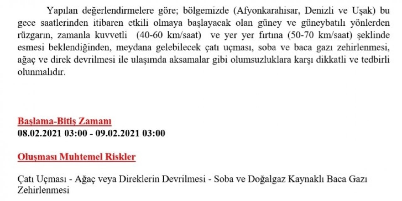 Uşak’ta Şiddetli Fırtına Uyarısı