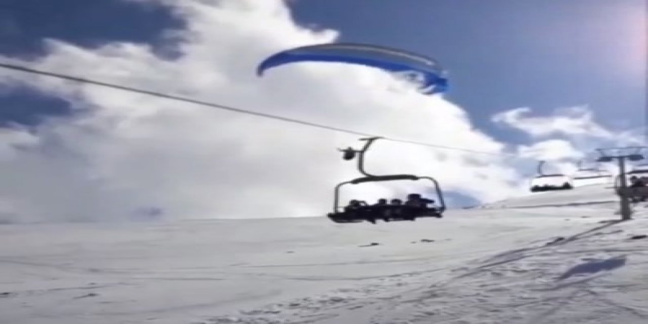 Paraşütçünün Telesiyeje Takıldığı Anlar Kamerada