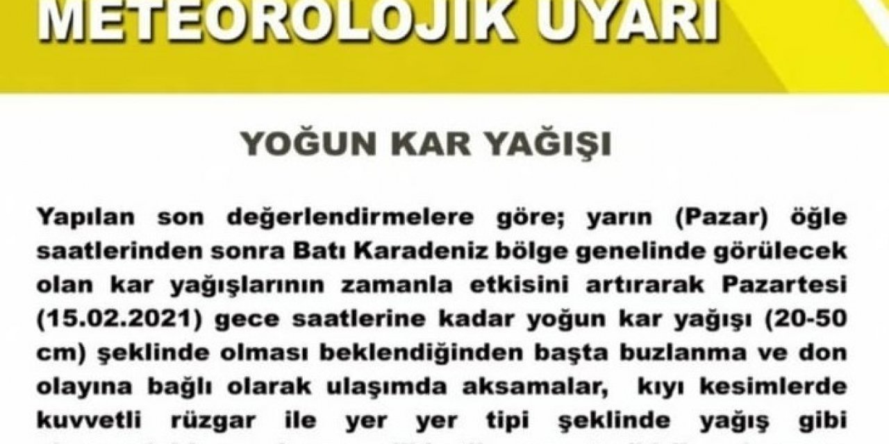 Sinop Valiliği Uyardı: Kar Yarım Metreyi Bulabilir