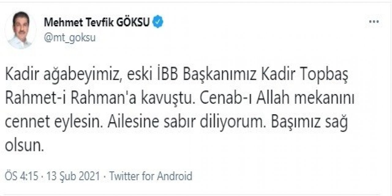 İ̇stanbul Büyükşehir Belediyesi Eski Başkanı Kadir Topbaş, Hayatını Kaybetti