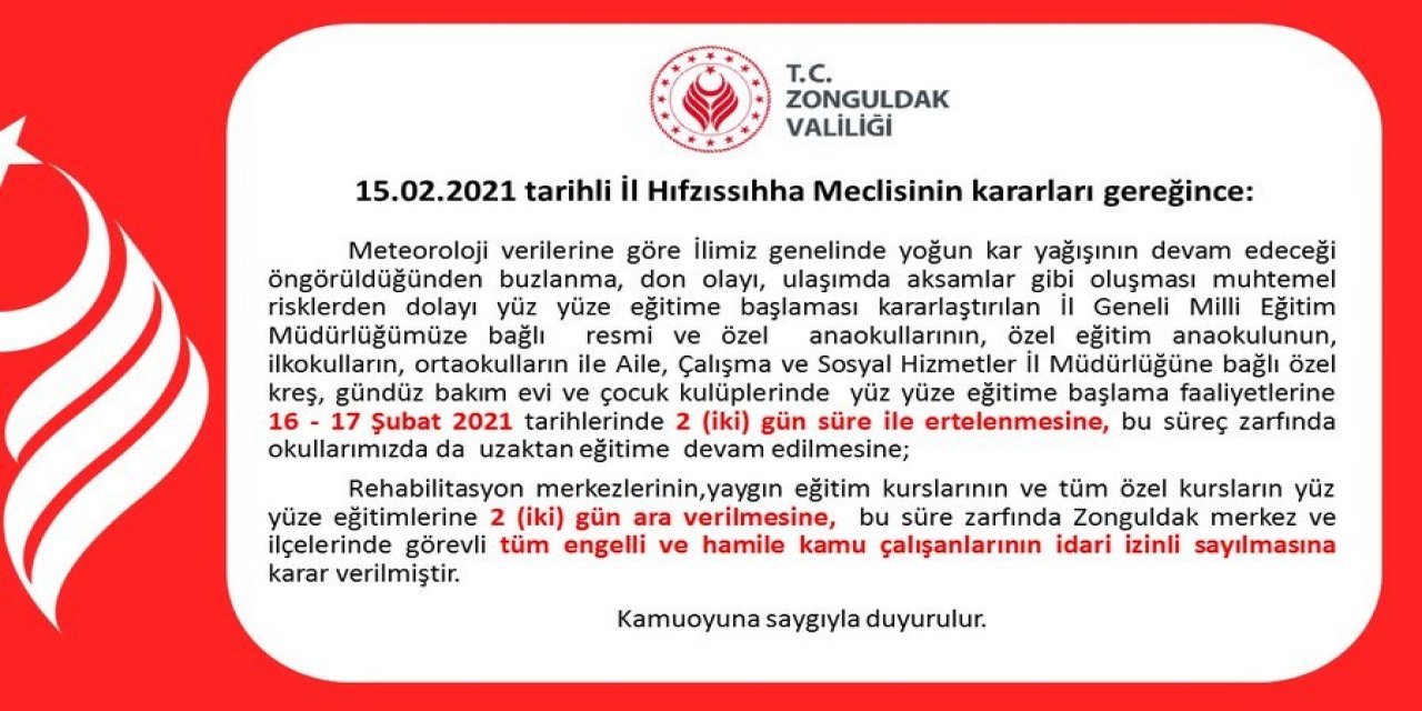 Zonguldak’ta Eğitime, Hamile Ve Engellilere Kar Engeli