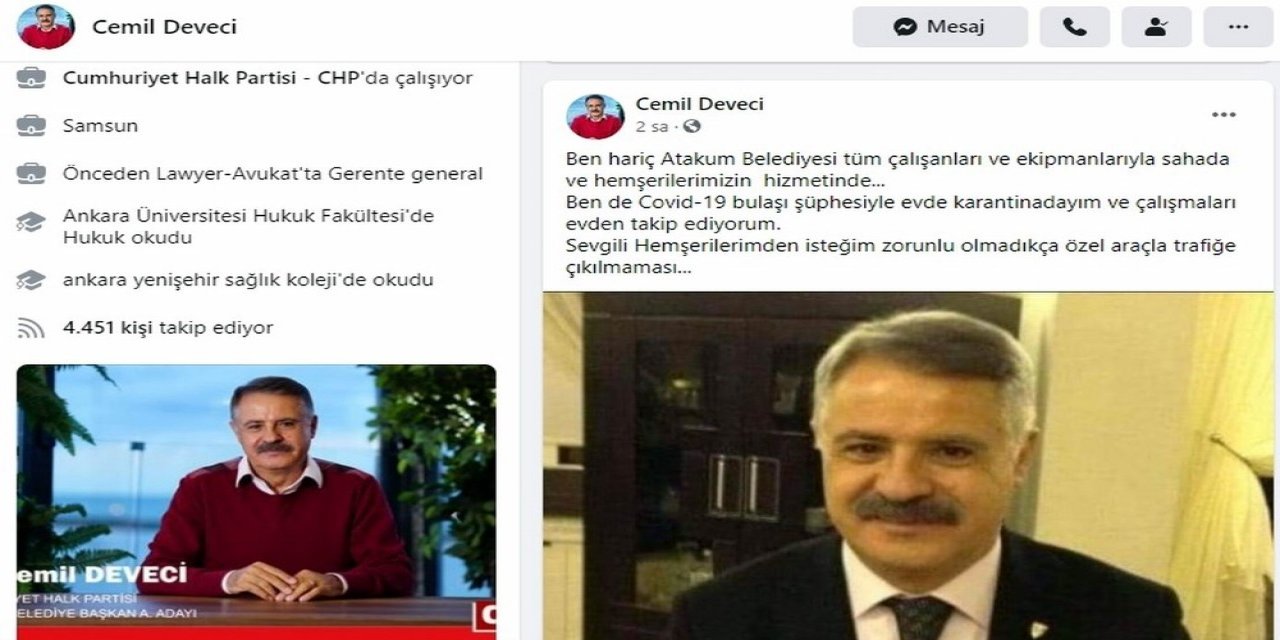Kovid-19’u Atlatan Başkan Deveci Temas Şüphesiyle Tekrar Karantinada