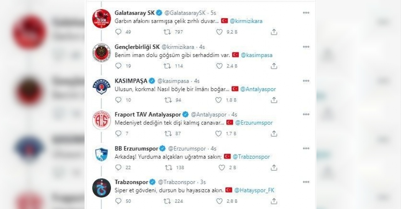 29 Ekim Cumhuriyet Bayramı dolayısıyla sosyal medya hesabından İstiklal Marşı’nın ilk cümlesini paylaşan Samsunspor’a destek geldi