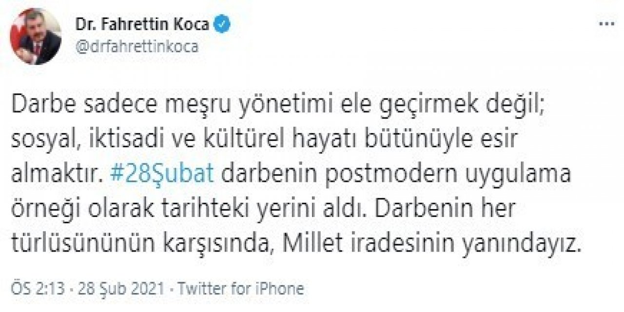 Bakan Koca: "darbenin Her Türlüsünün Karşısında, Millet İradesinin Yanındayız"