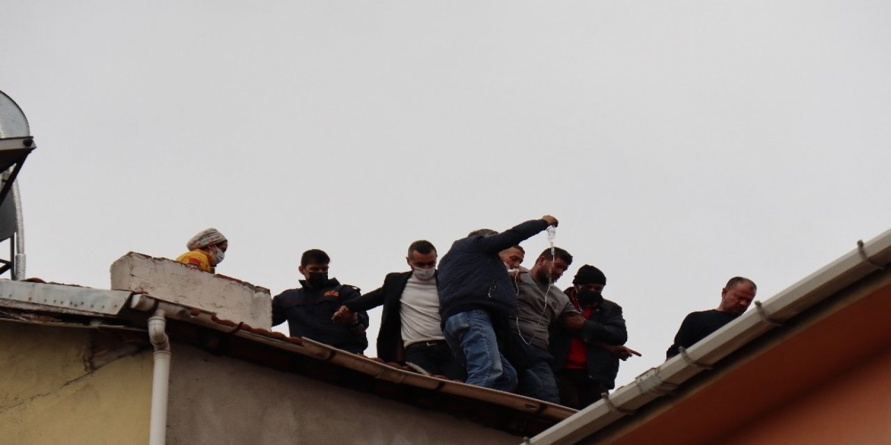 Komşuları Beslediği Hayvanları Şikayet Edince Çatıya Çıktı