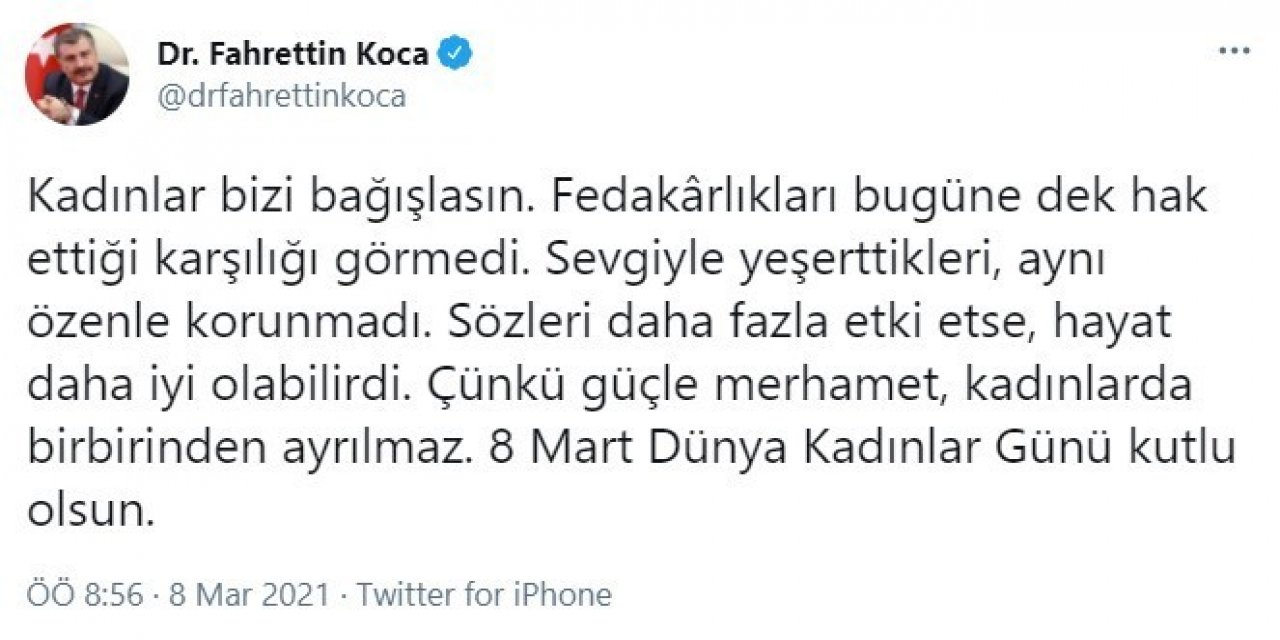 Bakan Koca’dan 8 Mart Dünya Kadınlar Günü Paylaşımı