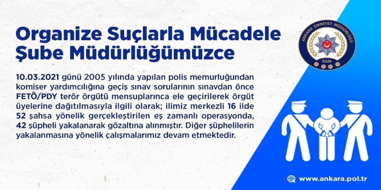 Ankara Merkezli 16 İldeki Fetö Operasyonunda 42 Gözaltı