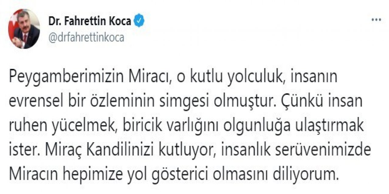 Bakan Koca’dan Miraç Kandili Mesajı