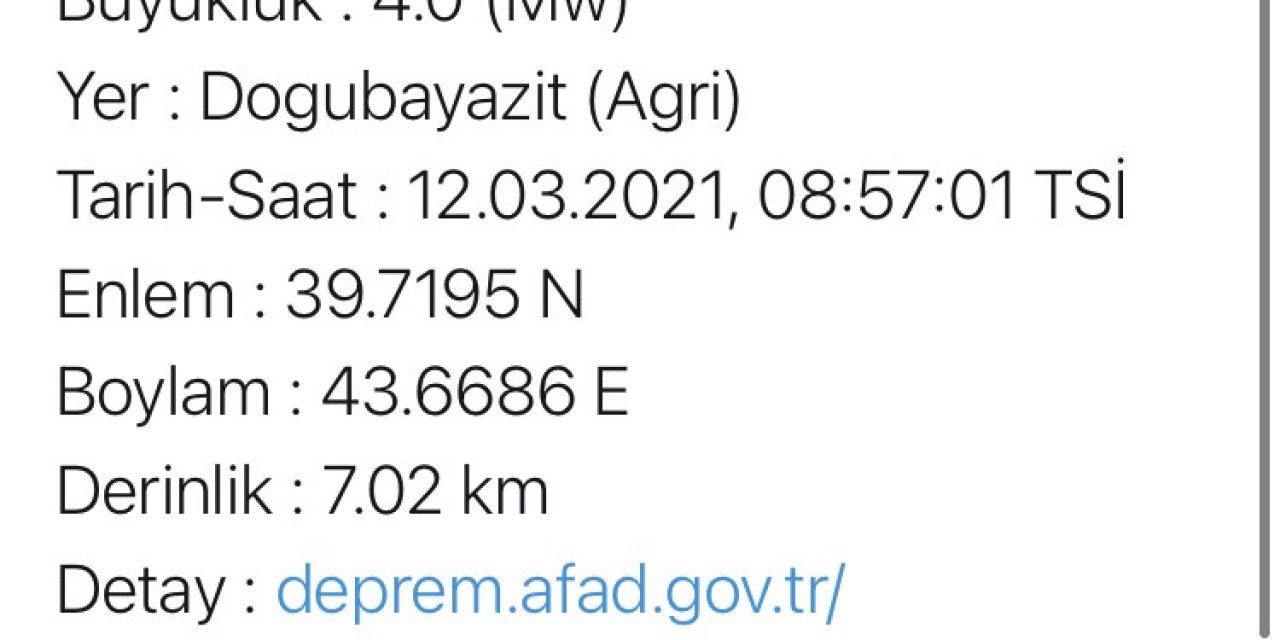 Ağrı’da 4 Büyüklüğünde Deprem