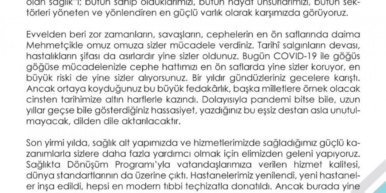 Bakan Pakdemirli’den Sağlık Çalışanlarına Mektup