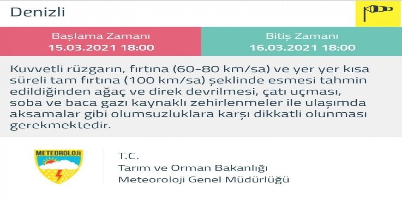 Denizli İçin ‘sarı’ Uyarı