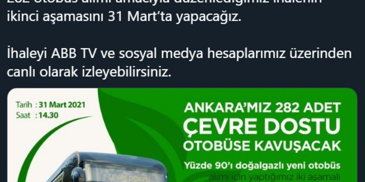 Başkent’te Yeni Otobüslerin İkinci İhalesi 31 Mart’ta