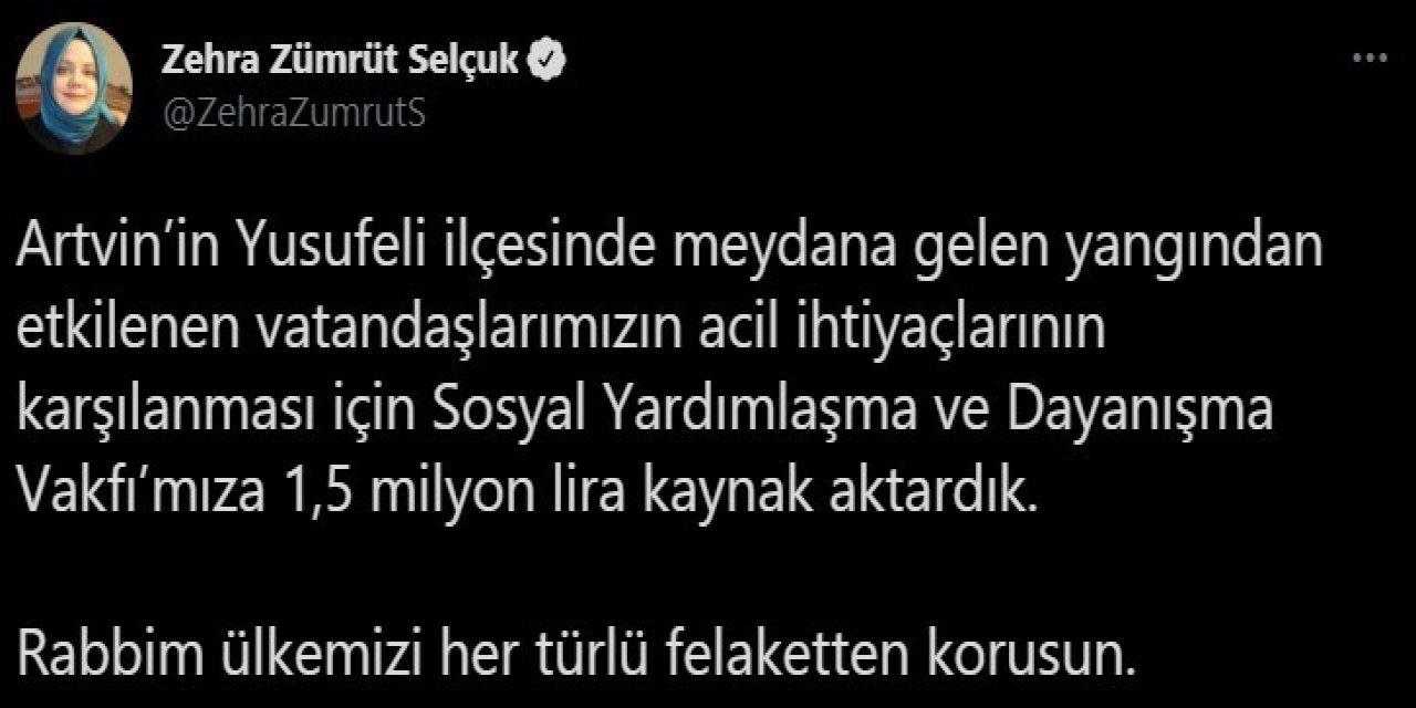 Bakan Selçuk’tan Artvin’deki Yangında Vatandaşlara Destek Açıklaması